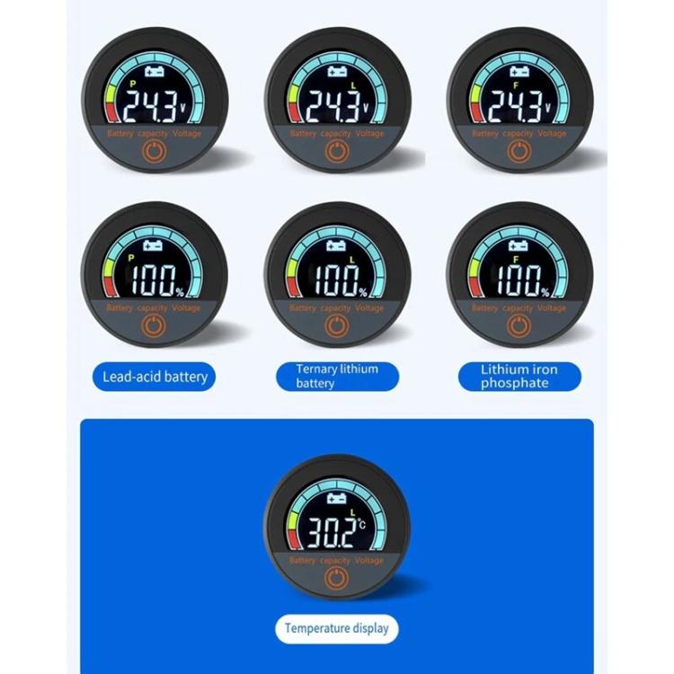 DC 8-100V Lithium Lead-acid Battery Circular Digital Display Meter