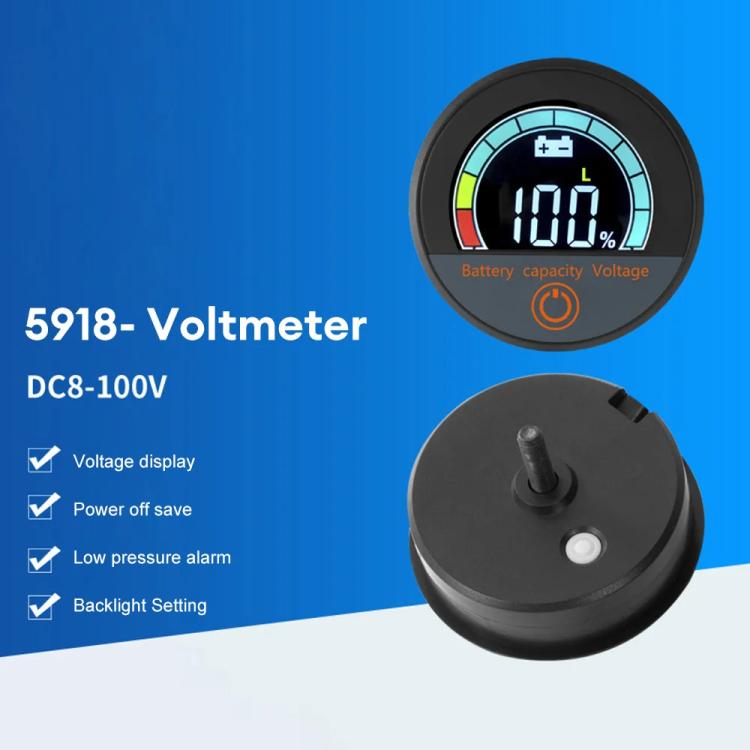 DC 8-100V Lithium Lead-acid Battery Circular Digital Display Meter