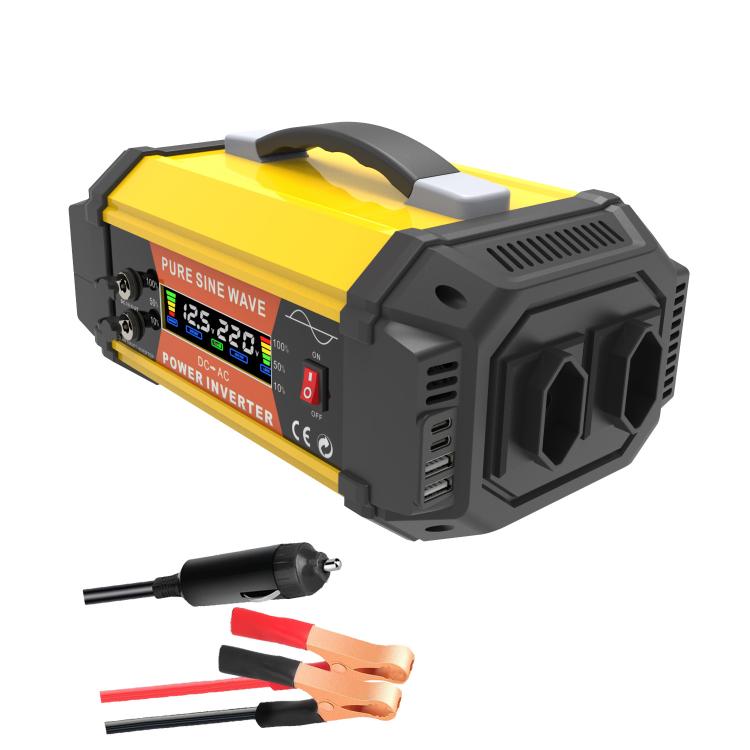 Gurxun Pure Sine Wave Inverter With Dual AC Outlets 2 USB + 2 Type-C Ports Car Power Converter — PQ500W EU Plug