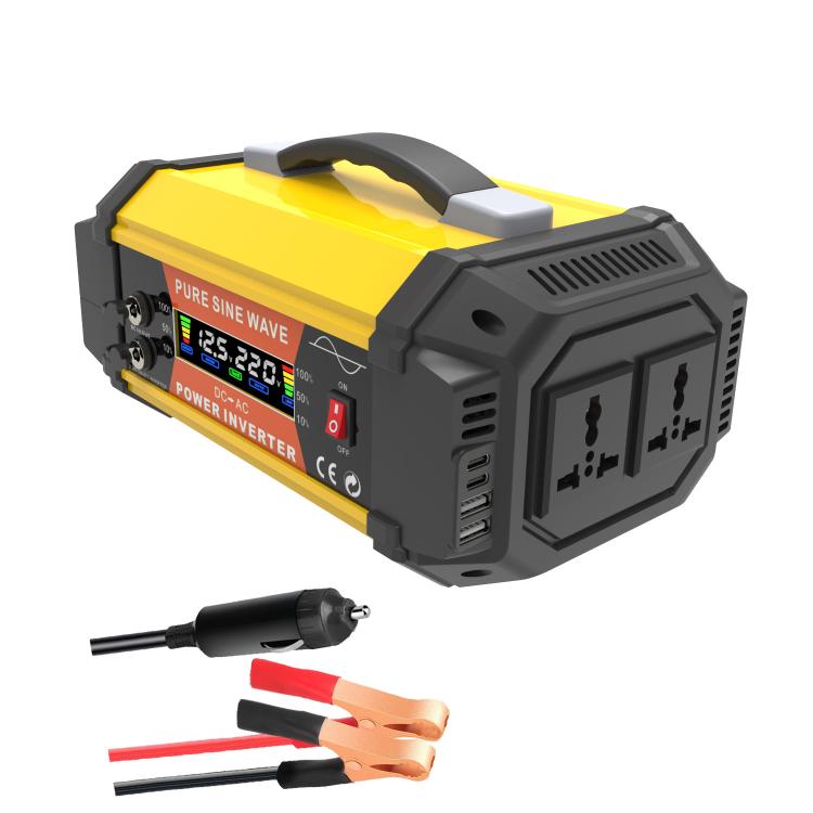 Gurxun Pure Sine Wave Inverter With Dual AC Outlets 2 USB + 2 Type-C Ports Car Power Converter — PQ800W Brazil Plug 12V To 220V