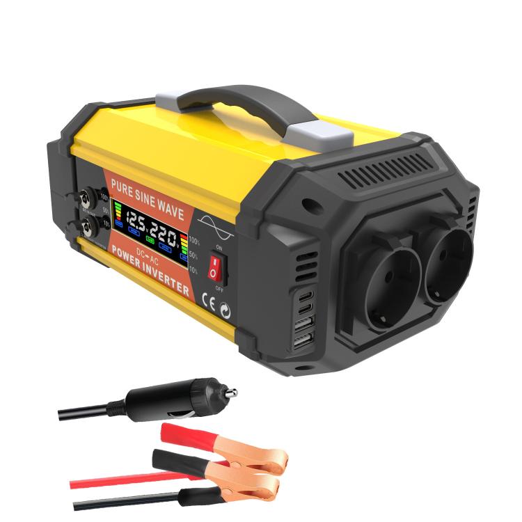 Gurxun Pure Sine Wave Inverter With Dual AC Outlets 2 USB + 2 Type-C Ports Car Power Converter — PQ800W Universal Socket 12V To 220V