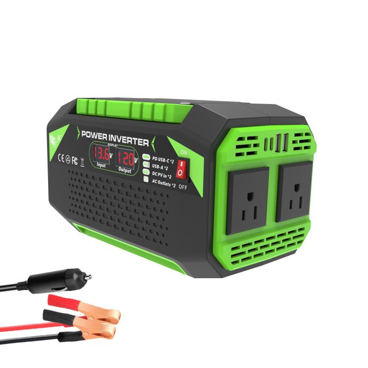Gurxun Car Pure Sine Wave Inverter Dual AC Sockets + 2 USB + 2 Type-C Ports Outdoor Car Power Converter — 500W EU Plug