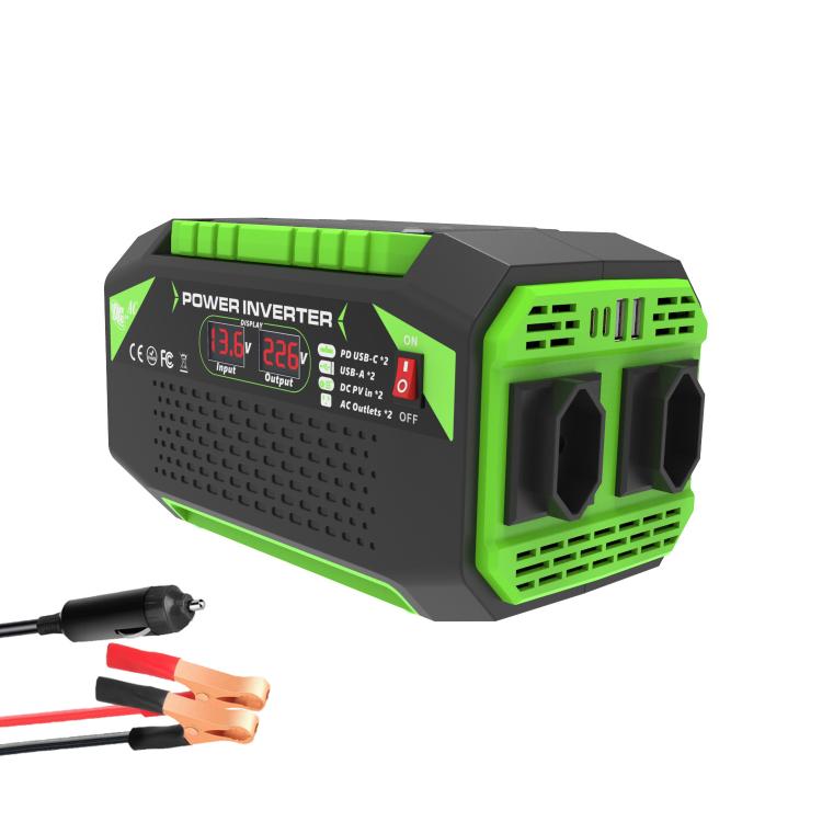 Gurxun Car Pure Sine Wave Inverter Dual AC Sockets + 2 USB + 2 Type-C Ports Outdoor Car Power Converter — 300W Brazil Plug 12V To 110V