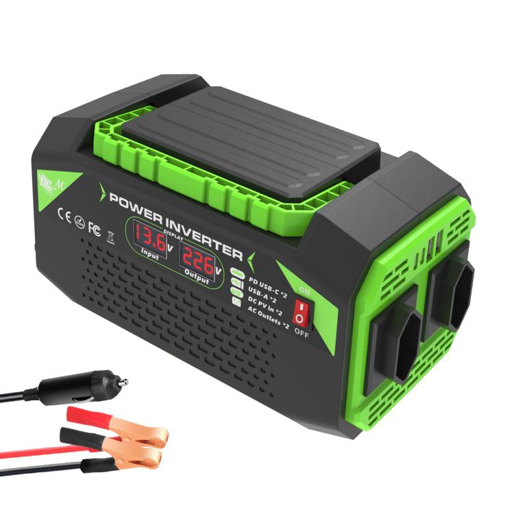 Gurxun Car Pure Sine Wave Inverter Dual AC Sockets + 2 USB + 2 Type-C Ports Outdoor Car Power Converter — 500W Brazil Plug 12V To 110V