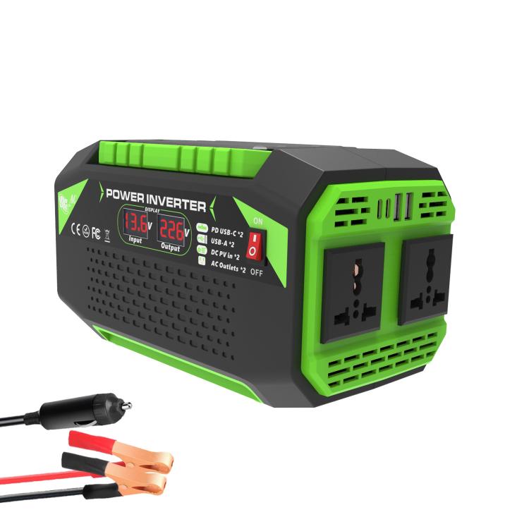 Gurxun Car Pure Sine Wave Inverter Dual AC Sockets + 2 USB + 2 Type-C Ports Outdoor Car Power Converter — 500W Universal Socket 12V To 110V