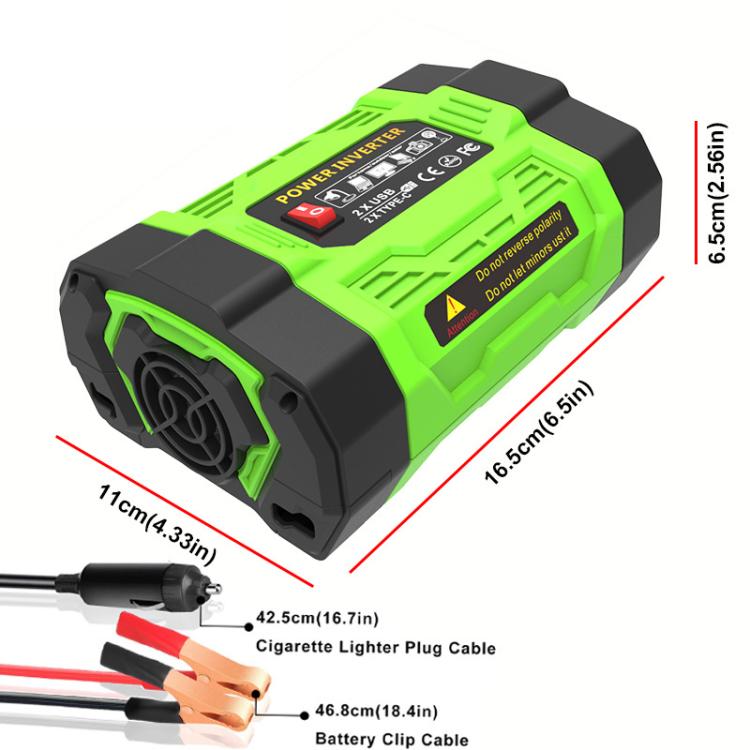 Gurxun 200W Modified Wave Inverter With 18W Solar Panel + 30A Controller Dual Socket + 2 USB + 2 Type-C Ports
