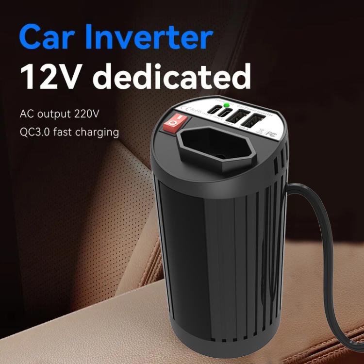 Gurxun 200W Modified Wave Intelligent Car Inverter Dual USB + Dual Type-C Port Car Power Converter