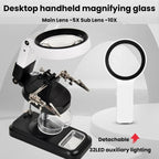 5x 10x Desktop Handheld Magnifying Glass 32 LEDs Soldering Iron Maintenance Workbench — view 4