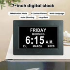 7-inch Digital Frame Calendar Day Clock With 3 Medication Alerts, 5 Custom Alarms, Multi-Language Support — UK Plug Black