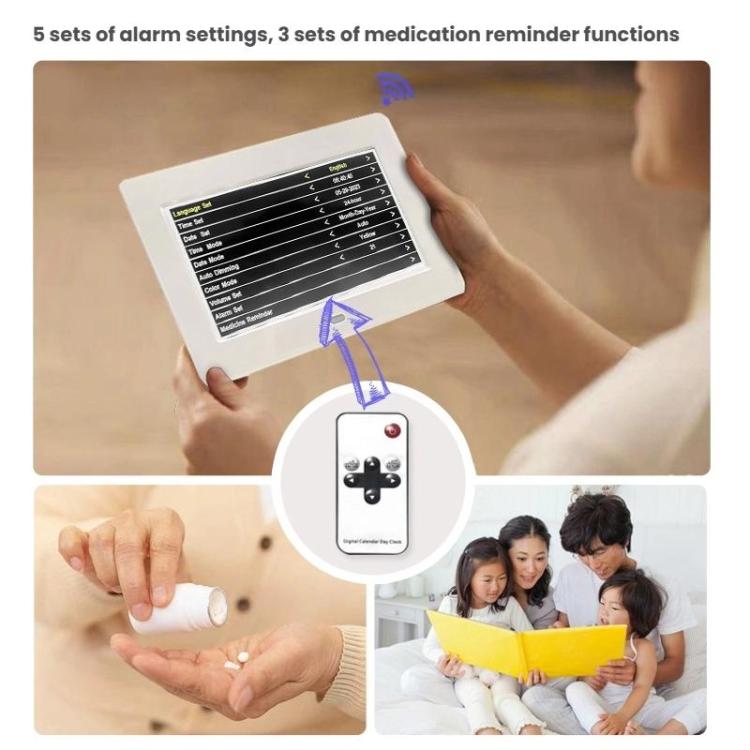 7-inch Digital Frame Calendar Day Clock With 3 Medication Alerts, 5 Custom Alarms, Multi-Language Support — view 12