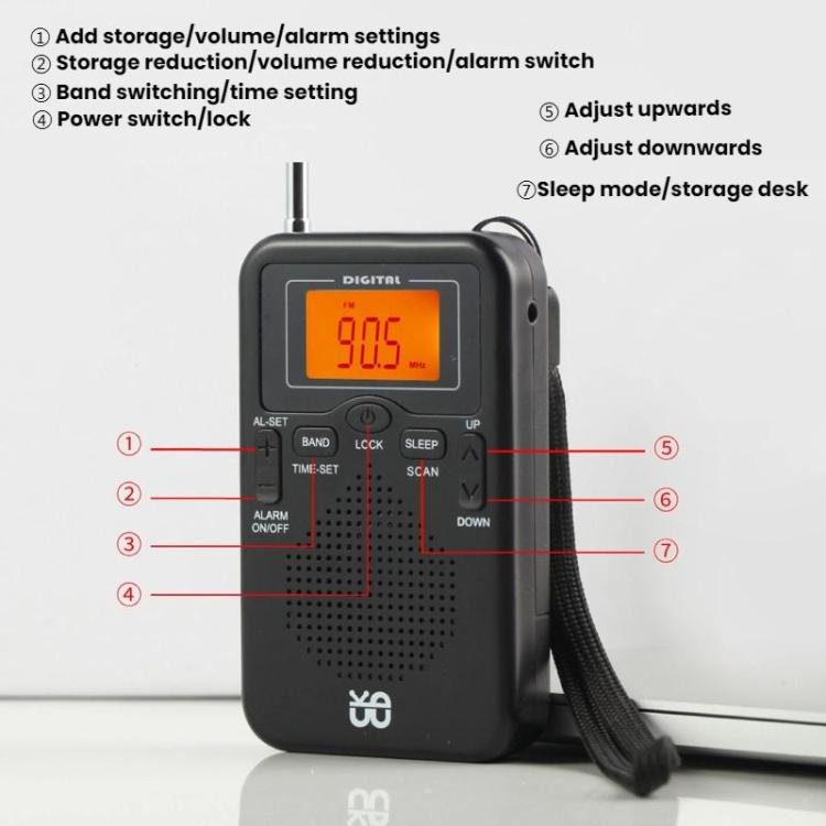 Portable FM/AM Clock-Controlled Stereo Pocket Radio Player