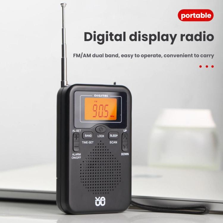 Portable FM/AM Clock-Controlled Stereo Pocket Radio Player