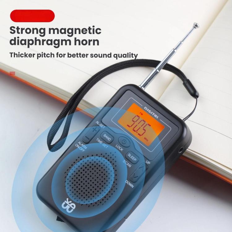 Portable FM/AM Clock-Controlled Stereo Pocket Radio Player