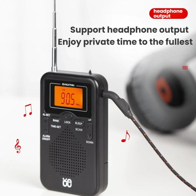 Portable FM/AM Clock-Controlled Stereo Pocket Radio Player