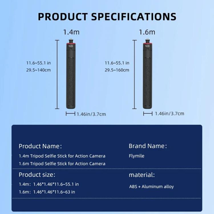 Extendable Selfie Stick Tripod For Action Cameras One-Button Quick Setup Monopod With Wide-Angle View