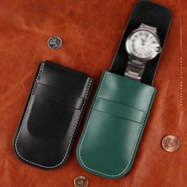 Watch Storage Bag Mechanical Watches Scratch Resistant Leather Case For Travel Storage — Green