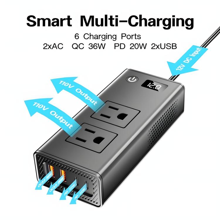 DC12V 200W Fast Charging QC3.0 PD Car Cigarette Lighter Portable Inverter