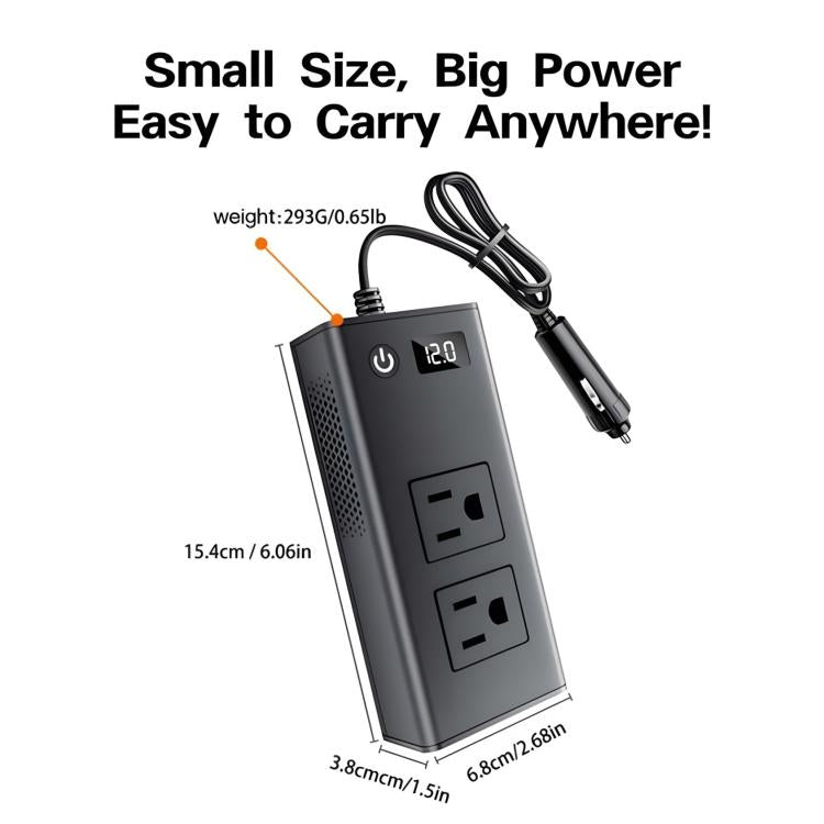 DC12V 200W Fast Charging QC3.0 PD Car Cigarette Lighter Portable Inverter