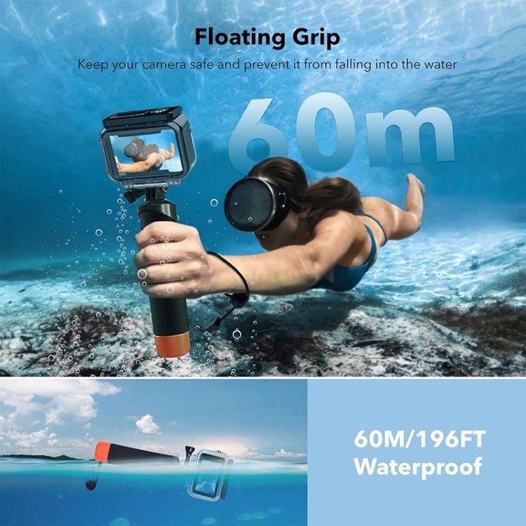 Waterproof Diving Case with Buoyancy Float Stick Kit Includes Anti-Fog Inserts, Mounting Base, For DJI Action 5 Pro/4/3