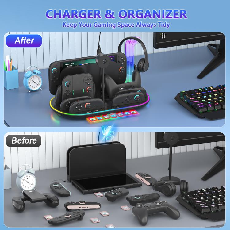 For Nintendo Switch 2 JYS NS2322 With RGB Light Charging Base Cooling Charging Storage Integrated Base