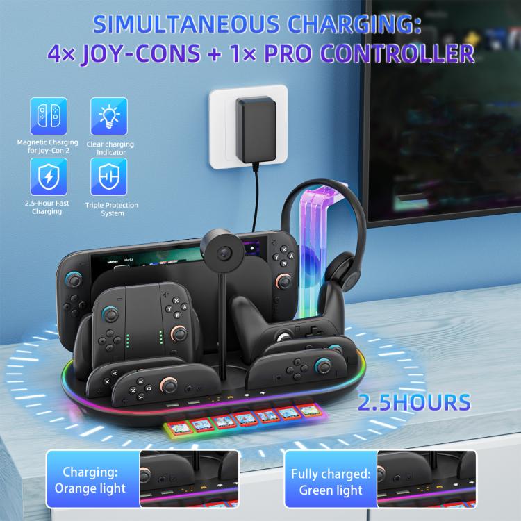 For Nintendo Switch 2 JYS NS2322 With RGB Light Charging Base Cooling Charging Storage Integrated Base