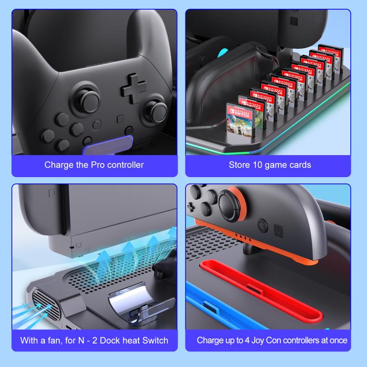 For Nintendo Switch 2 Multi-function Cooling Charging Dock Station With RGB Lighting & Card Slots