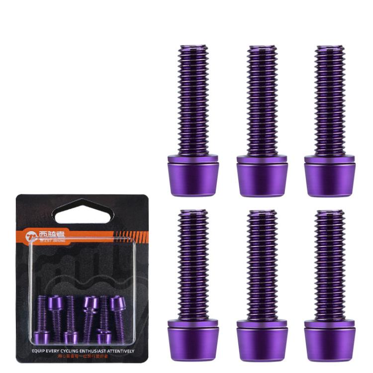WEST BIKING 6pcs /Pack M5x18mm Titanium-Coated Bike Stem Screws for Mountain Bicycles — Colorful