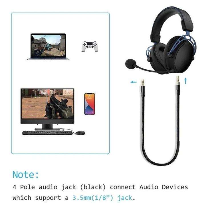 For Kingston HyperX Cloud Alpha / Mix 3.5mm Male To Male Headset Recorder Cable
