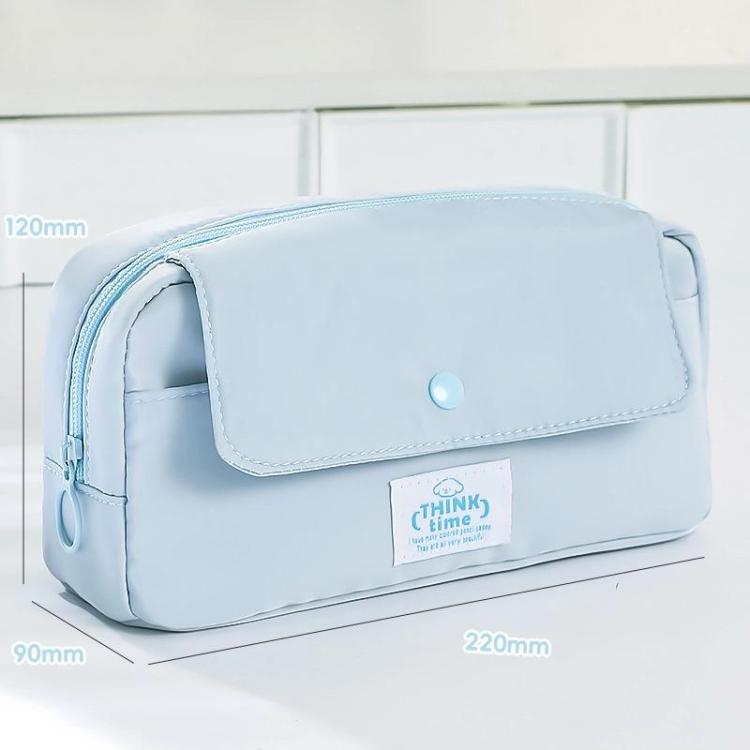 Large Capacity Flip Top Pen Pouch Pencil Stationery Box With Snap Zipper — Coffee