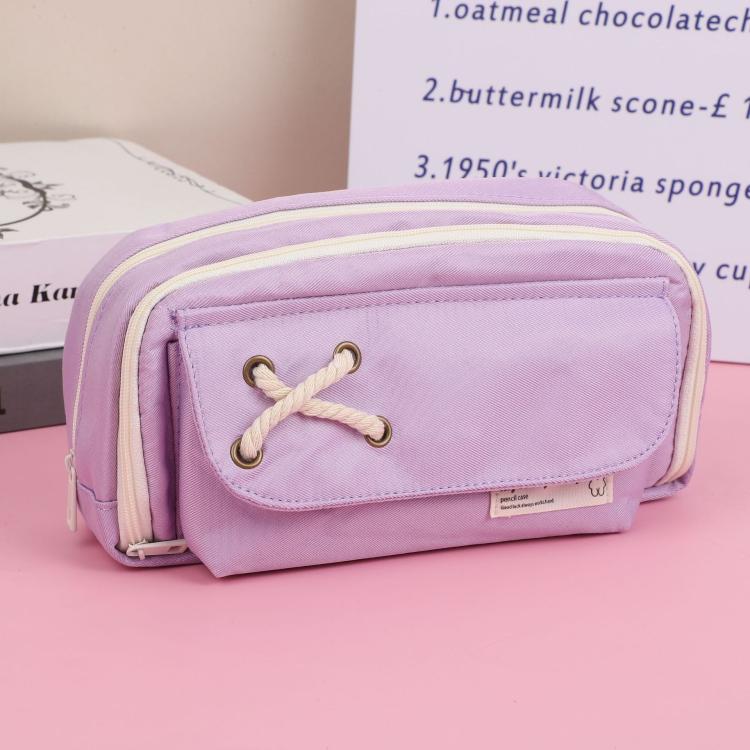 Simple Large Capacity Drawstring Pen Pouch Student Pencil Case — Pink