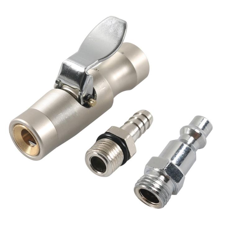 Car Air Pressure Gauge Self-Locking German-Style Air Pump Nozzle — Matte + Male Inflator Connector A10506