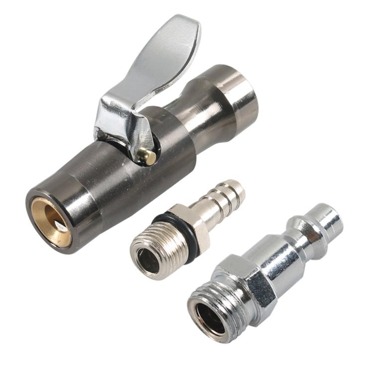 Car Air Pressure Gauge Self-Locking German-Style Air Pump Nozzle — Black + Male Inflator Connector A10507