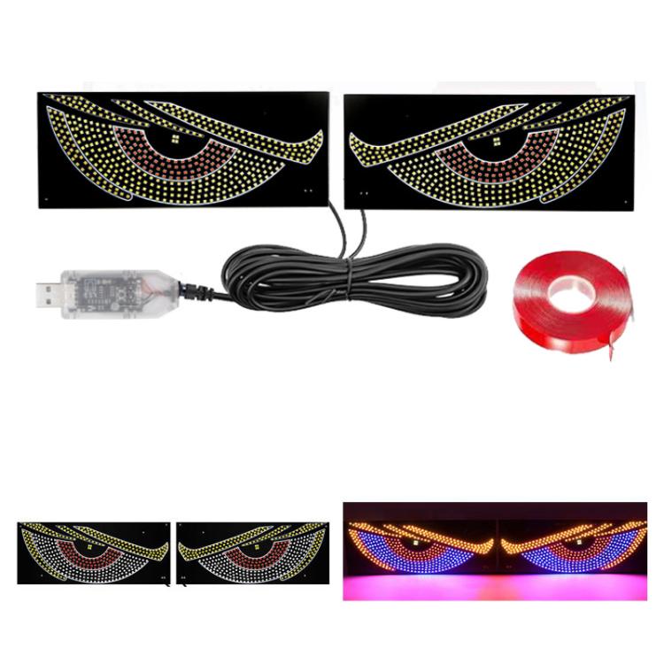 USB Car-mounted Dynamic Demon Eye Car Sticker LED Indicator Light — Red Yellow+White
