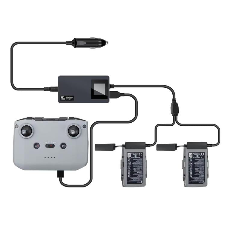 For DJI Mavic Air 2 / Air 2S YX Car Charger with Digital Display Dual-Battery Rapid Charger Hub