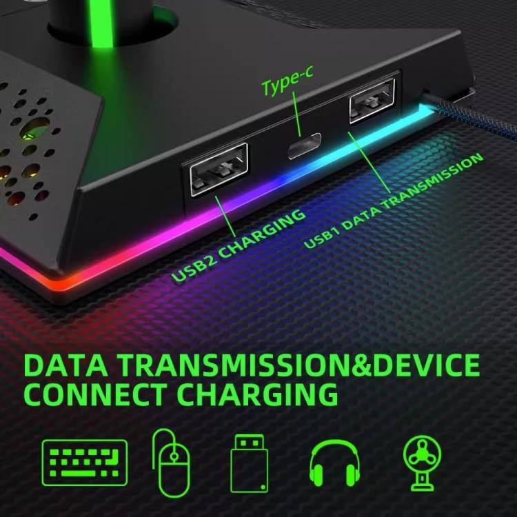 Piifoxer RGB Luminous Headphone Stand Handle Display Stand Charging Expansion Port