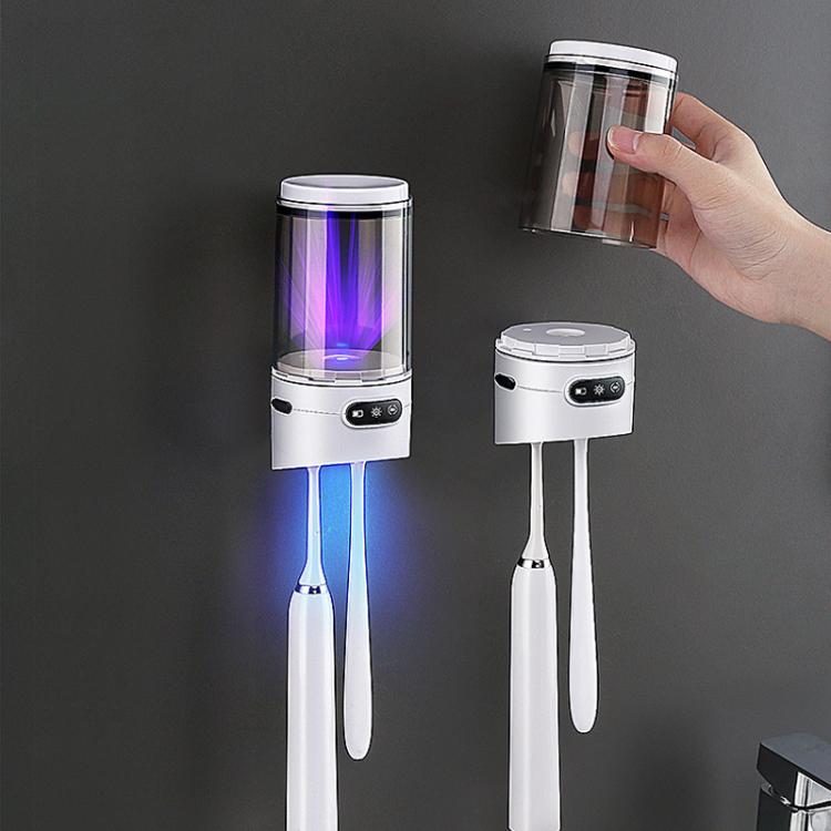 Rechargeable UV Toothbrush And Cup Sterilizer Wall Mount - Drill-Free Installation For Single User