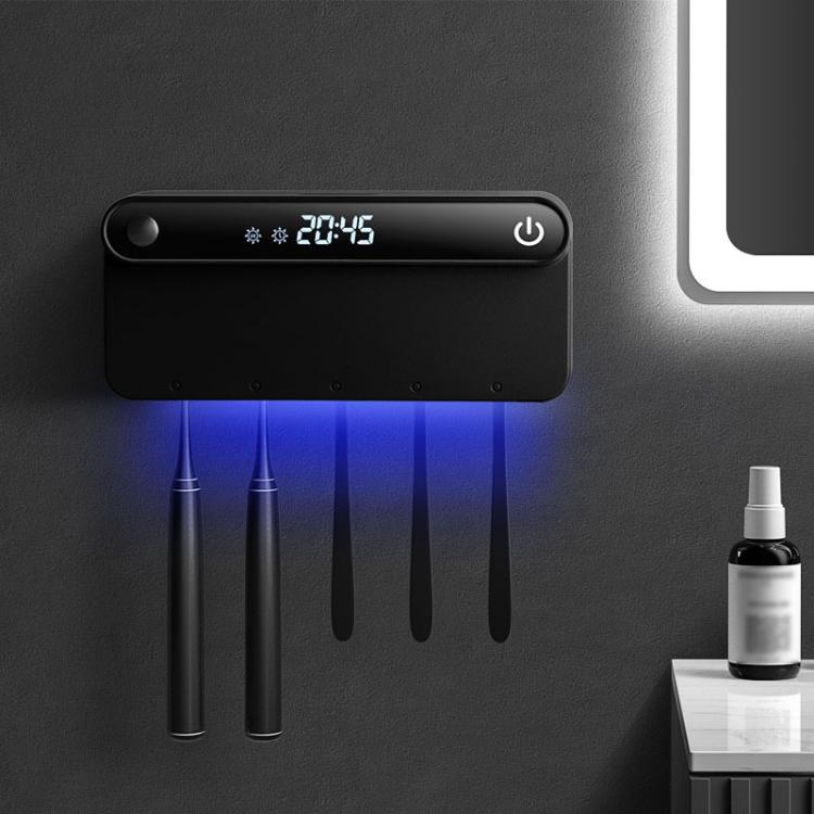 Smart UV Toothbrush Sterilizer and Dryer with Human Sensor, Time Display, USB-C Fast Charging, No-Drill Wall-Mounted Holder