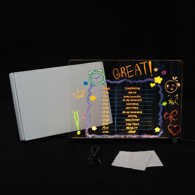 Luminous Transparent Acrylic Erasable Fluorescent Writing Message Board Billboard — LED 35x26cm