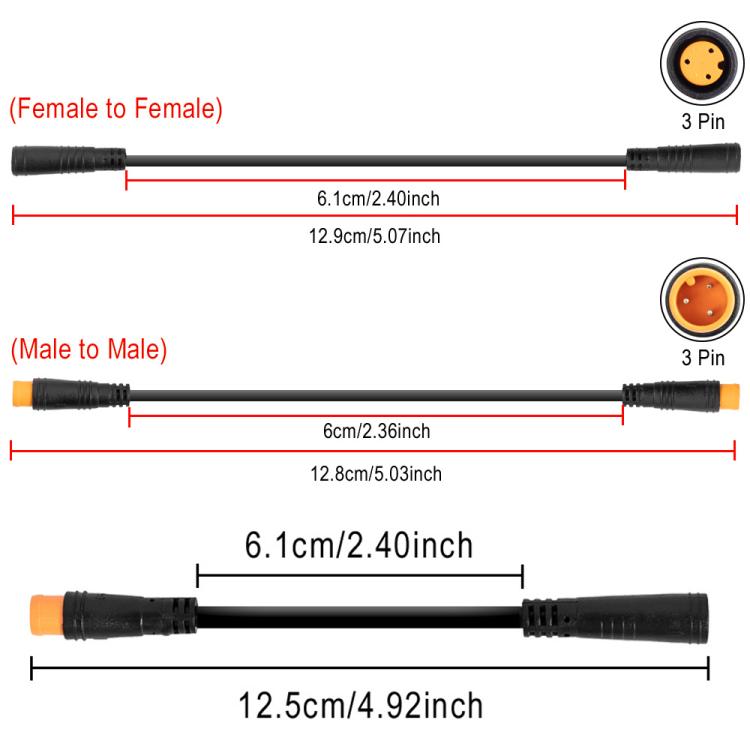 For Electric Bicycle Thumb Throttle 3 Pin Extension Cable Waterproof Wire Plugs