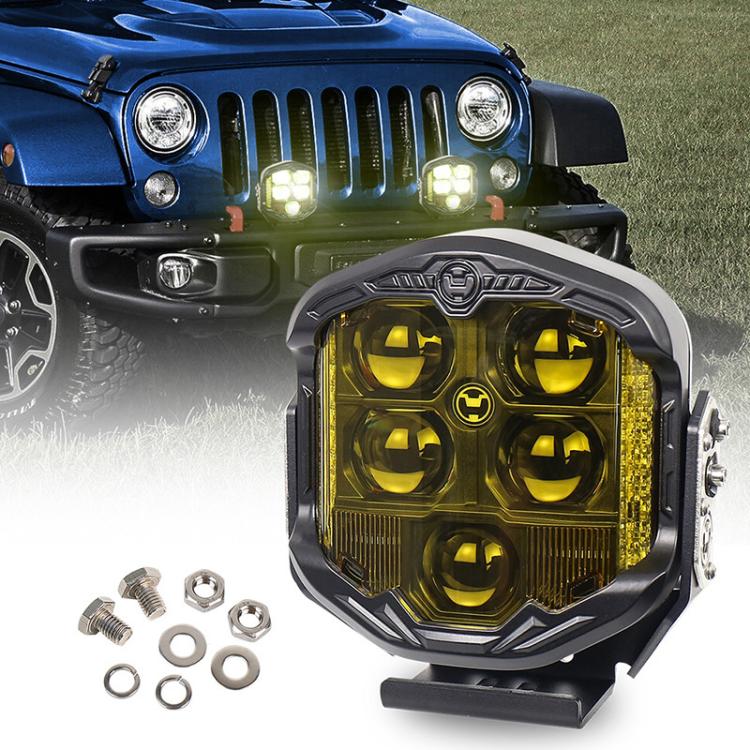 OL-21W03Y 7 Inch 3-Sided Illumination High / Low Beam Car Modified Work Light Roof Light A-Pillar Spotlights
