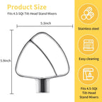 Stainless Steel Flat Beater For KitchenAid 4.5 & 5 QT Mixers - No Coating Chip-Resistant Attachment — view 3