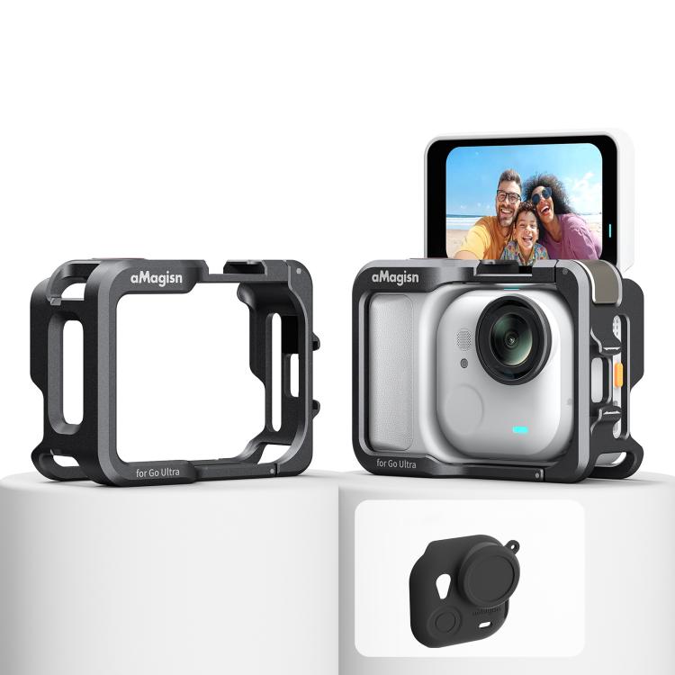 AMagisn Metal Cage For Insta360 GO Ultra Quick Release Protective Frame With Silicone Cover