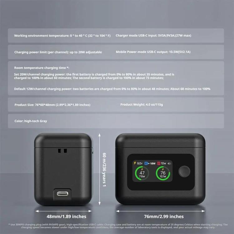 SYMIK Battery Charger Hub For Insta360 X5 Charging Station Portable Power Manager With 1.47-Inch LCD Screen