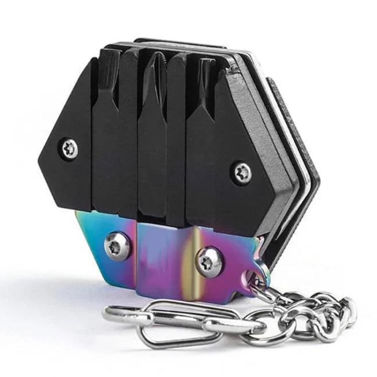 Multifunctional Stainless Steel Pocket Folding Hexagon Knife Outdoor Carrying EDC Combination Screwdriver — Black