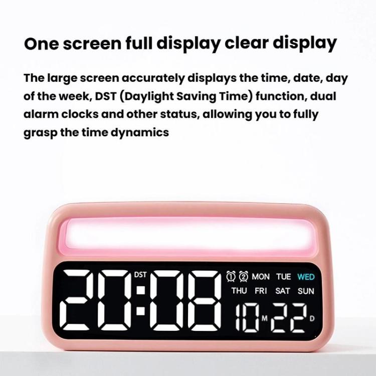 LED Ambient Light Bedside Alarm Clock Home Decor Multi-Function Clock With White Light — Blue
