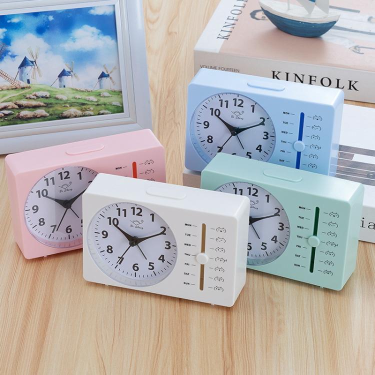 Bo Sheng GH222 Weekly Alarm Clock Square Quartz Desk Clock Scanning Silent Pointer Clock — White