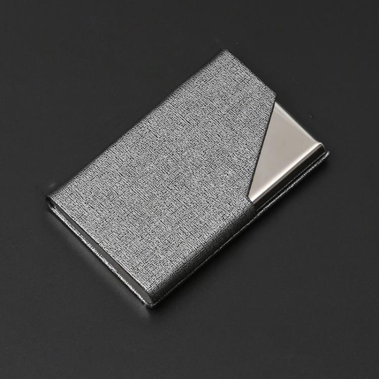 Stainless Steel Business Card Holder with Oracle PU Leather Flip-Top Metal Name Card Case — Black