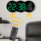 Living Room Digital Wall Clock LED Electronic Clock With Light Multi-Function Remote Control Alarm Clock — Green Light