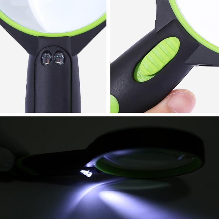 10X 75mm 2LEDs Shockproof Handheld Magnifying Glass For Reading Identification — view 2
