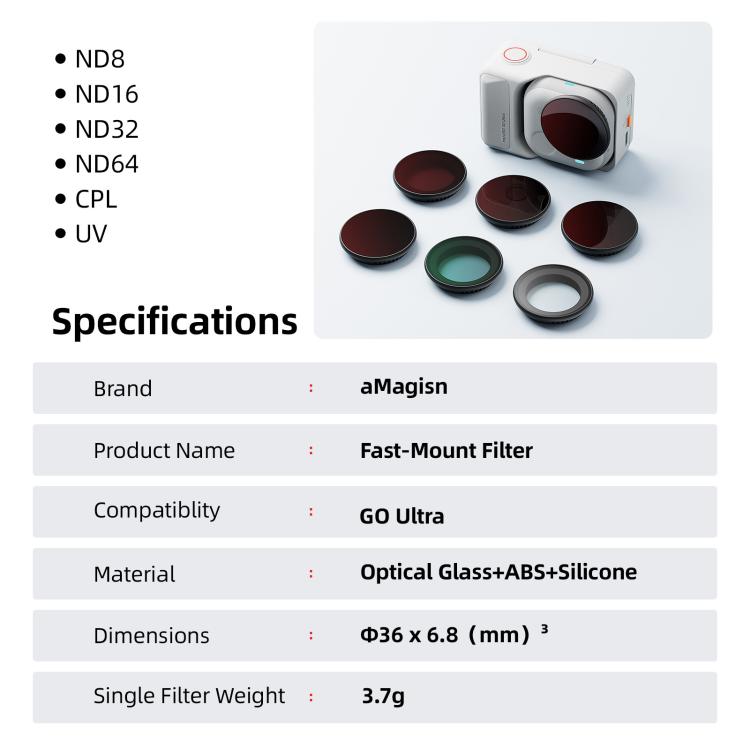 For Insta360 GO Ultra aMagisn Quick-Release Lens Filters Camera Accessories